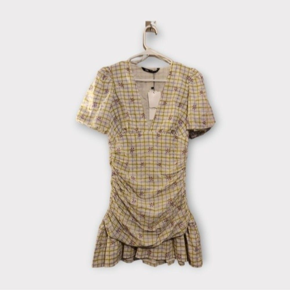 Zara Yellow and White Plaid Mini Dress - Picture 2 of 5